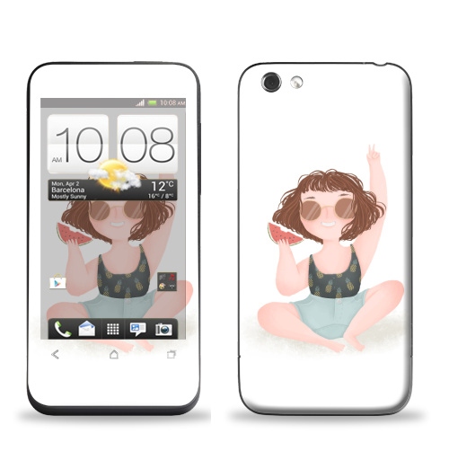 Наклейка на Телефон HTC HTC One V Летняя девчонка,  купить в Москве – интернет-магазин Allskins, радость, настроение, ананас, счастье, солнце, арбуз, лето, девушка