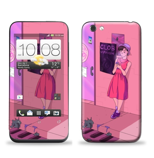 Наклейка на Телефон HTC HTC One V Розовый вечер,  купить в Москве – интернет-магазин Allskins, розовый, кафе, девушка, улица, искусство, молота, вечер