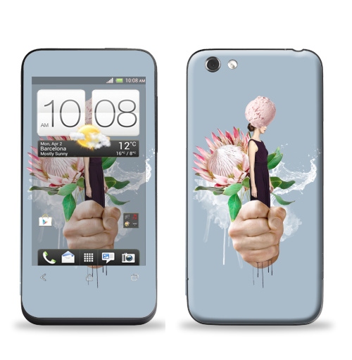 Наклейка на Телефон HTC HTC One V Пастельный букет,  купить в Москве – интернет-магазин Allskins, букет, цветы, девушка, мороженое, акварель, белый, вода, нежно, пастельный, психоделичный