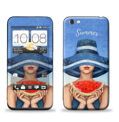 Наклейка на Телефон HTC HTC One V Предвкушение,  купить в Москве – интернет-магазин Allskins, девушка, шляпа, арбуз, морская, дама, масляная, мазки, картины, яркий