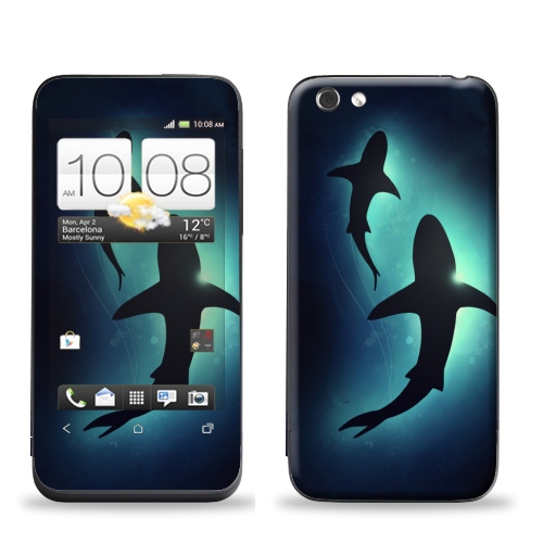 Наклейка на Телефон HTC HTC One V Черные акулы,  купить в Москве – интернет-магазин Allskins, брызги, акварель, иллюстация, паттерн, солнце, вода, оекан, морская, рыба, акула
