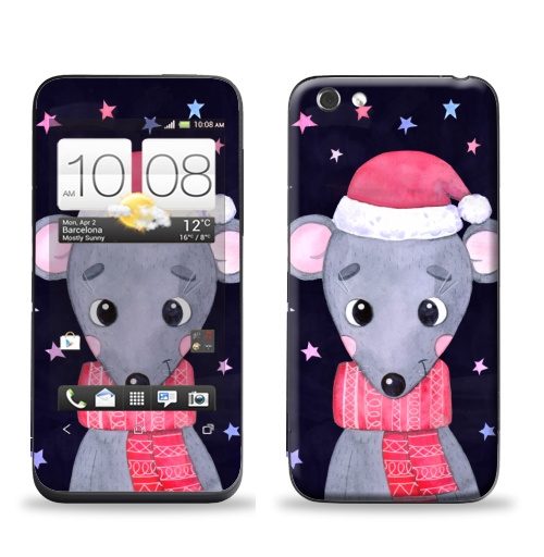 Наклейка на Телефон HTC HTC One V Новогодняя мышка,  купить в Москве – интернет-магазин Allskins, крутые животные, мило, годмыши, крысы, новогоднеенастроение, новый год, мышь