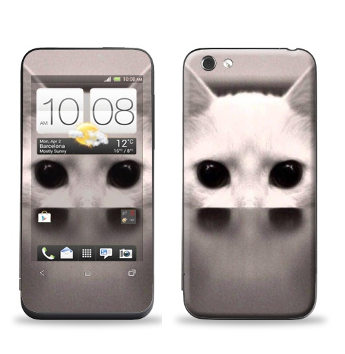 Наклейка на Телефон HTC HTC One V Сквозь...,  купить в Москве – интернет-магазин Allskins, черно-белый, киса, кошка, глаз, фотография