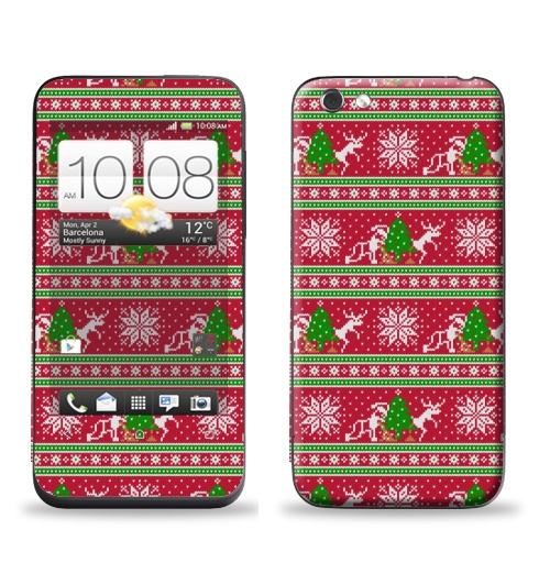 Наклейка на Телефон HTC HTC One V Плохой Санта и его олень,  купить в Москве – интернет-магазин Allskins, новый год, зима, узор, дед_мороз, олень, вязание, свитер_с_оленями, свитер