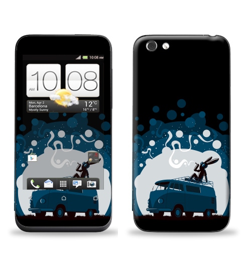 Наклейка на Телефон HTC HTC One V Night Scene '11,  купить в Москве – интернет-магазин Allskins, 300 Лучших работ, крыша, sfsf, синий, заяц, дым, ночь, Фольксваген, черный