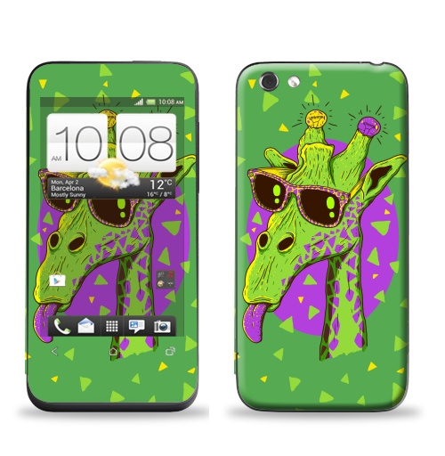 Наклейка на Телефон HTC HTC One V Жирафео,  купить в Москве – интернет-магазин Allskins, фиолетовый, животные, лампа, лето, очки, хипстер, Эцилопп, зеленый, 300 Лучших работ, милые животные