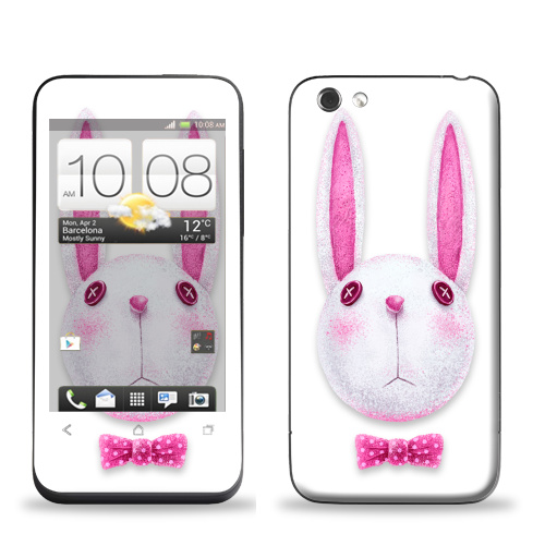 Наклейка на Телефон HTC HTC One V Зая с бабочкой,  купить в Москве – интернет-магазин Allskins, гики, заяц, бабочки, розовый, хипстер, пуговицы