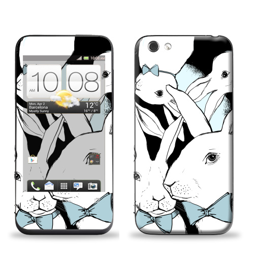 Наклейка на Телефон HTC HTC One V Boys Bunny,  купить в Москве – интернет-магазин Allskins, заяц, бабочки, зима