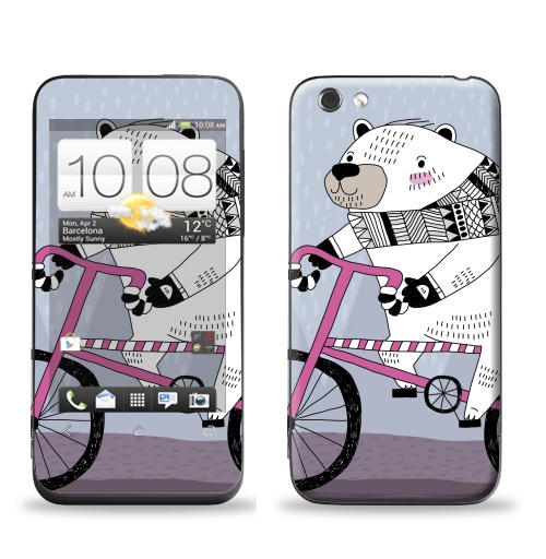 Наклейка на Телефон HTC HTC One V Мишка на велике,  купить в Москве – интернет-магазин Allskins, милые животные, персонажи, медведь, велосипед, животные