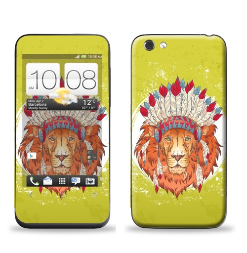 Наклейка на Телефон HTC HTC One V ВОЖДЬ ЗВЕРЕЙ,  купить в Москве – интернет-магазин Allskins, индеец, животные, лев, иллюстация, перья