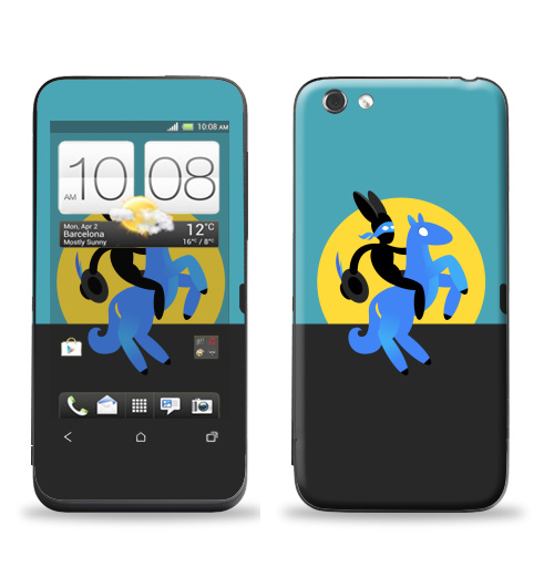 Наклейка на Телефон HTC HTC One V Синийконь,  купить в Москве – интернет-магазин Allskins, черный, зорро, синий, лошадь, заяц