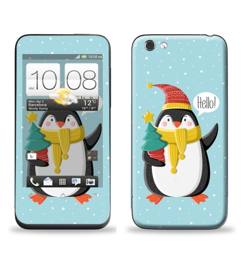 Наклейка на Телефон HTC HTC One V Пингвин с ёлкой,  купить в Москве – интернет-магазин Allskins, шапка, снег, новый год, пингвин, детские