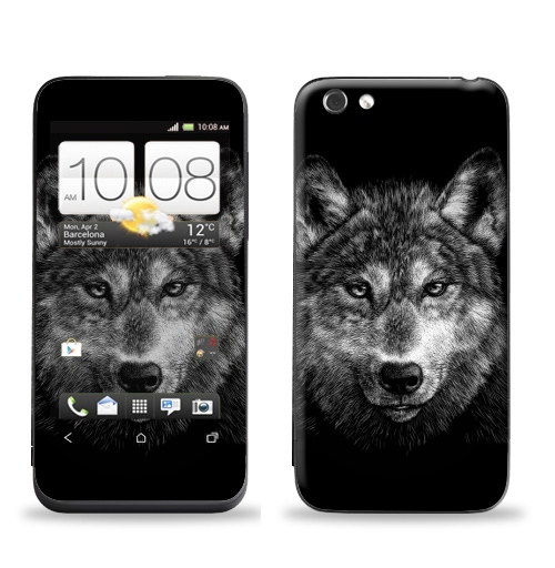 Наклейка на Телефон HTC HTC One V Волчище,  купить в Москве – интернет-магазин Allskins, морда, животные, волк, полностьючерный, 300 Лучших работ