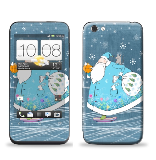 Наклейка на Телефон HTC HTC One V Дед Мороз на скейте,  купить в Москве – интернет-магазин Allskins, новый год, зима, мороз, дед, детские