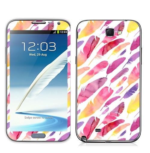Наклейка на Телефон Samsung Galaxy Note 2 Акварельные перышки на белом фоне,  купить в Москве – интернет-магазин Allskins, перья, фиолетовый, сиреневый, лимонный, розовый, градиент, текстура, акварель