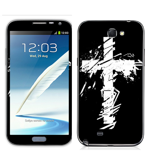 Наклейка на Телефон Samsung Galaxy Note 2 Крест во всю грудь,  купить в Москве – интернет-магазин Allskins, черно-белое, татуировки, гранж, крест, христианство, святое, черный