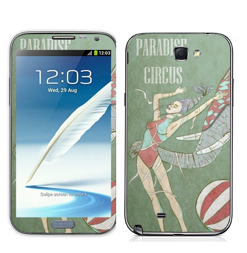 Наклейка на Телефон Samsung Galaxy Note 2 Райский цирк,  купить в Москве – интернет-магазин Allskins, цирк, слоны, девушка, акробат, футбол, фантастика