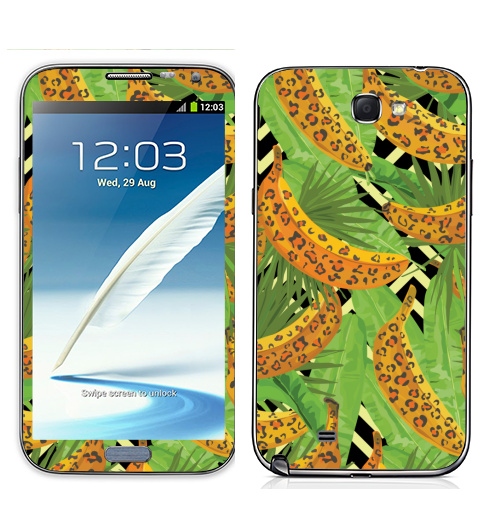 Наклейка на Телефон Samsung Galaxy Note 2 Паттерн с банами,  купить в Москве – интернет-магазин Allskins, зеленый, текстура, хищник, джунгли, листья, тропики, паттерн, леопард, банан