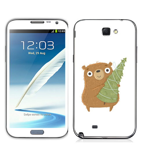 Наклейка на Телефон Samsung Galaxy Note 2 Новогодний Мишка,  купить в Москве – интернет-магазин Allskins, медведь, новый год, персонажи, детские