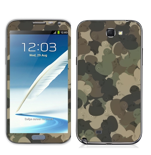 Наклейка на Телефон Samsung Galaxy Note 2 Камуфляж с резиновыми уточками,  купить в Москве – интернет-магазин Allskins, хаки, текстура, военные, паттерн, утка, утенок, игрушки, ванная