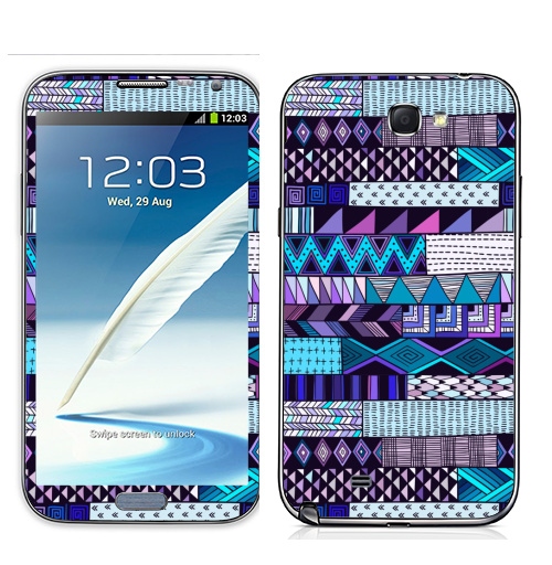 Наклейка на Телефон Samsung Galaxy Note 2 Полосатый узор. Синие тона,  купить в Москве – интернет-магазин Allskins, полоска, паттерн, дудлы, геометрия, розовый, синий, полосатый, графика