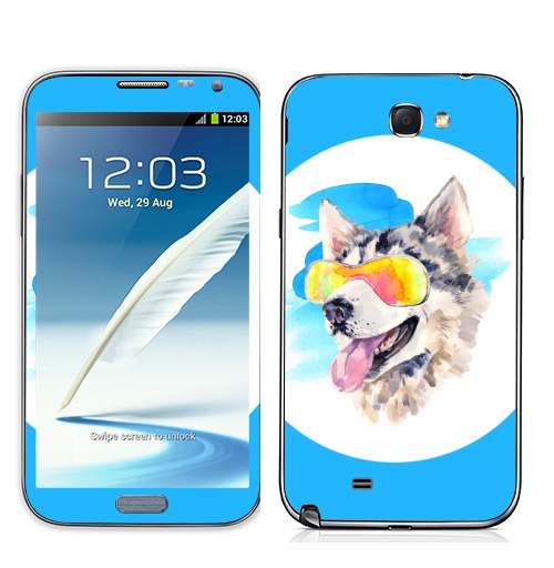 Наклейка на Телефон Samsung Galaxy Note 2 Хаски сноубордист,  купить в Москве – интернет-магазин Allskins, крутые животные, мило, животные, персонажи, собаки, хаски, акварель, детские, соба, милые животные