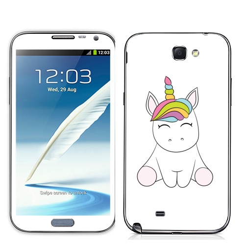 Наклейка на Телефон Samsung Galaxy Note 2 Единорожек,  купить в Москве – интернет-магазин Allskins, милые животные, радуга, магия, детские, животные, мило, единорог