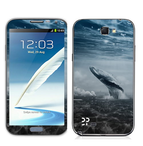 Наклейка на Телефон Samsung Galaxy Note 2 Кит в мегаполисе,  купить в Москве – интернет-магазин Allskins, мегаполис, киты, эвентумпремо, футуризм, будущее