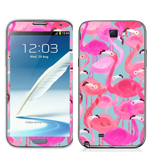 Наклейка на Телефон Samsung Galaxy Note 2 Фламинго Серый фон,  купить в Москве – интернет-магазин Allskins, мило, птицы, фламинго, розовый, фуксия, сердце, тропики, лето, текстура, фауна
