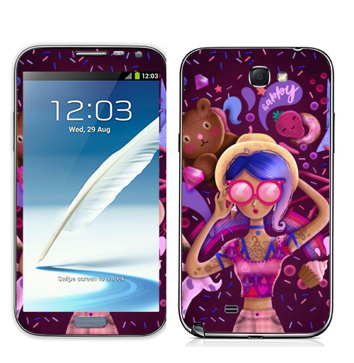 Наклейка на Телефон Samsung Galaxy Note 2 Сладкий,  купить в Москве – интернет-магазин Allskins, сладости, татуировки, вкусный, мило, очки, девушка, розовый