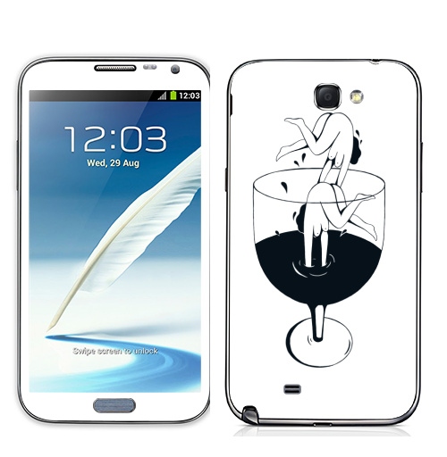 Наклейка на Телефон Samsung Galaxy Note 2 Винишко,  купить в Москве – интернет-магазин Allskins, черно-белое, девушка, графика, вино