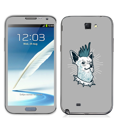 Наклейка на Телефон Samsung Galaxy Note 2 Как Новый год встретишь, так и проведешь,  купить в Москве – интернет-магазин Allskins, крутые животные, сарказм, пирсинг, татуировки, серый, панк, собаки