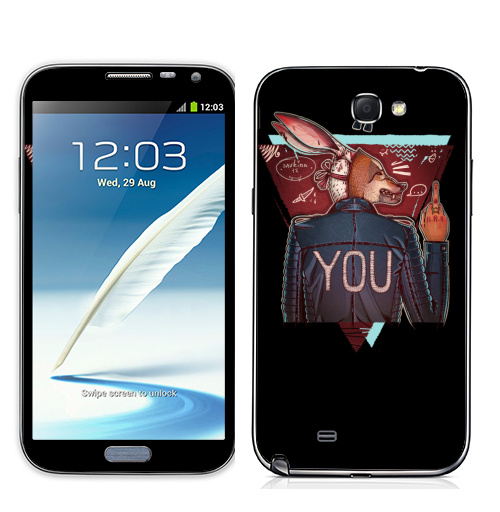 Наклейка на Телефон Samsung Galaxy Note 2 Волкозаяц,  купить в Москве – интернет-магазин Allskins, крутые животные, иллюстрацияпринт, подарки, хипстер, заяц, собаки, волк