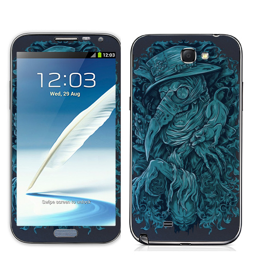 Наклейка на Телефон Samsung Galaxy Note 2 Доктор чума,  купить в Москве – интернет-магазин Allskins, череп, татуировки, ночь, чума, мужик, графика, голубой, синий