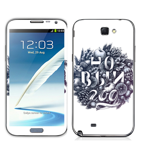 Наклейка на Телефон Samsung Galaxy Note 2 Новогодний венок,  купить в Москве – интернет-магазин Allskins, типографика, новый год, венок, мандарин