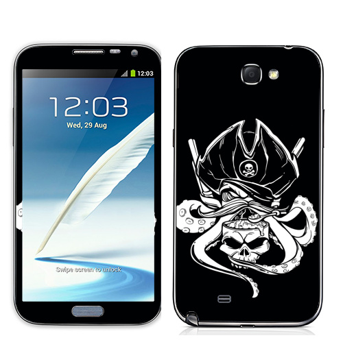 Наклейка на Телефон Samsung Galaxy Note 2 Осьминог-пират,  купить в Москве – интернет-магазин Allskins, осьминог, пират, мозг, шляпа, усы, еда, ест, оружие, графика