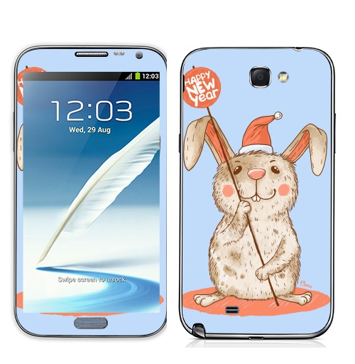 Наклейка на Телефон Samsung Galaxy Note 2 Happy NEW year,  купить в Москве – интернет-магазин Allskins, новый год, улыбка, животные, пикник, заяц
