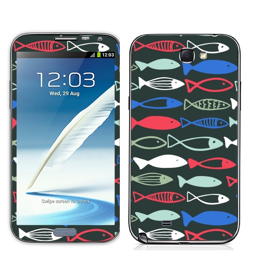 Наклейка на Телефон Samsung Galaxy Note 2 Веселые рыбехи,  купить в Москве – интернет-магазин Allskins, милые животные, детские, океаны, морская, лето, вода, графика, рыба, животные
