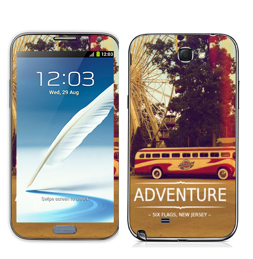 Наклейка на Телефон Samsung Galaxy Note 2 Adventure,  купить в Москве – интернет-магазин Allskins, надписи на английском, типографика, автомобиль, NY, приключения, природа, текстура, джерси, Америка