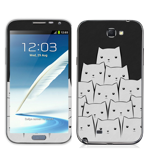 Наклейка на Телефон Samsung Galaxy Note 2 White Cats,  купить в Москве – интернет-магазин Allskins, уши, черный, кошка, белый, животные, черно-белое, 300 Лучших работ