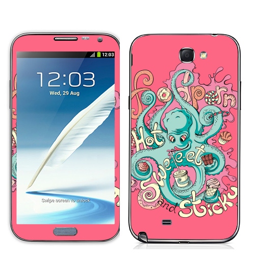 Наклейка на Телефон Samsung Galaxy Note 2 Фудпорн,  купить в Москве – интернет-магазин Allskins, монстры, еда, осьминог, персонажи, розовый, сладости, фастфуд