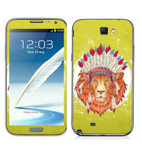 Наклейка на Телефон Samsung Galaxy Note 2 ВОЖДЬ ЗВЕРЕЙ,  купить в Москве – интернет-магазин Allskins, индеец, животные, лев, иллюстация, перья