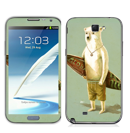 Наклейка на Телефон Samsung Galaxy Note 2 Алоха,  купить в Москве – интернет-магазин Allskins, серфинг, медведь, лето, 300 Лучших работ