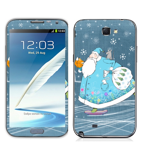 Наклейка на Телефон Samsung Galaxy Note 2 Дед Мороз на скейте,  купить в Москве – интернет-магазин Allskins, новый год, зима, мороз, дед, детские