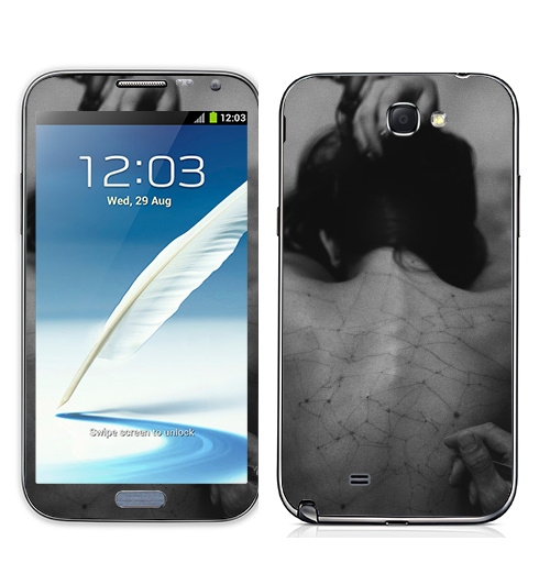 Наклейка на Телефон Samsung Galaxy Note 2 Живой рисунок,  купить в Москве – интернет-магазин Allskins, черно-белое, фотография, девушка