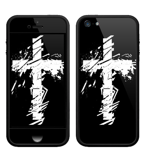 Наклейка на Телефон Apple Бампер на iPhone 5, 5S Крест во всю грудь,  купить в Москве – интернет-магазин Allskins, черно-белое, татуировки, гранж, крест, христианство, святое, черный