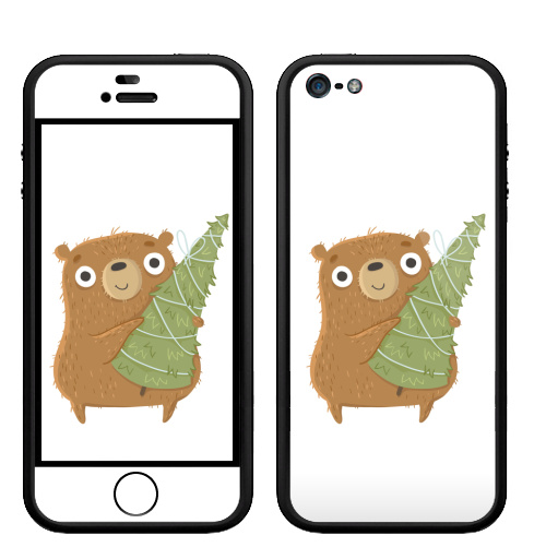 Наклейка на Телефон Apple Бампер на iPhone 5, 5S Новогодний Мишка,  купить в Москве – интернет-магазин Allskins, медведь, новый год, персонажи, детские