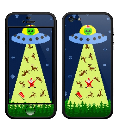 Наклейка на Телефон Apple Бампер на iPhone 5, 5S Похищение Санта Клауса,  купить в Москве – интернет-магазин Allskins, инопланетяне, космос, свитер, снег, олень, Санта_Клаус, новый год
