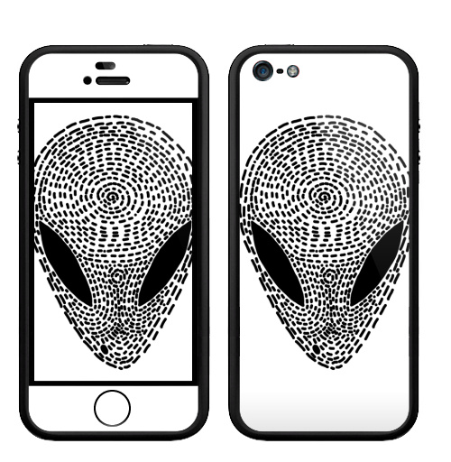 Наклейка на Телефон Apple Бампер на iPhone 5, 5S УФО БЛЭК,  купить в Москве – интернет-магазин Allskins, одноцветный, инопланетяне, графика, космос, черно-белое