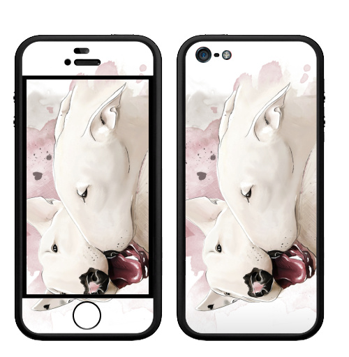 Наклейка на Телефон Apple Бампер на iPhone 5, 5S Влюбленные бультерьеры,  купить в Москве – интернет-магазин Allskins, крутые животные, собаки, бультерьер, любовь, сердце, акварель, нежно, поцелуй, животные, милые животные